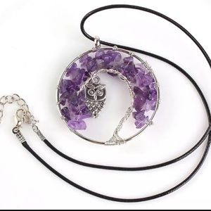 New Amethyst Owl Statement Necklace & Earring Set